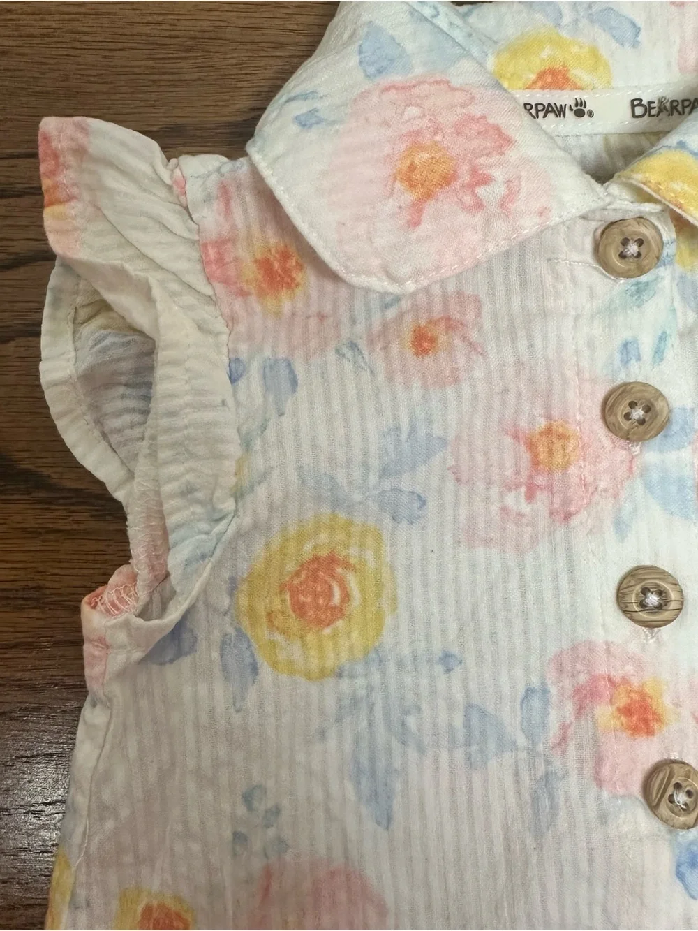 BearPaw Pastel Floral Collared Romper - Yellow, Pink, Blue